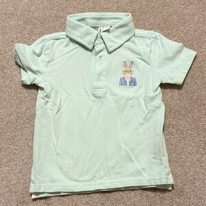 Janie and Jack Mint Green Kids Easter Polo Shirt with Bunny Embroidery